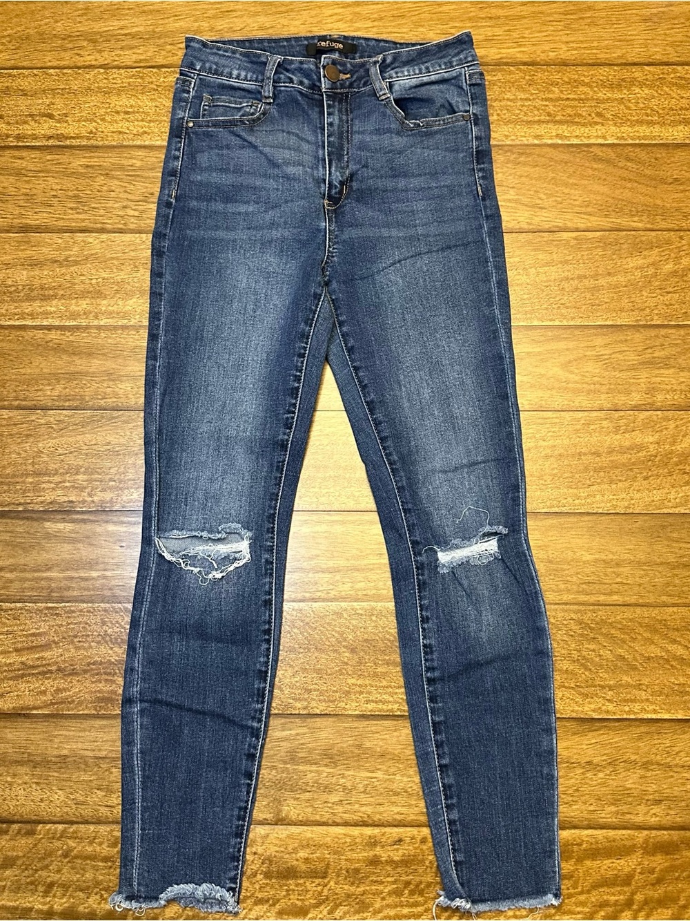 Refuge Women's Blue Skinny Distressed Stretch Denim 5-Pocket Jeans Size 4 A162
